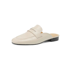 Penny loafer-mule dam i läder med låg klack, Beige