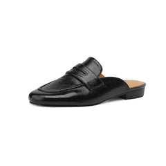 Penny loafer-mule dam i läder med låg klack, Svart