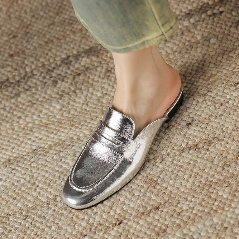 Penny loafer-mule dam i läder, silver