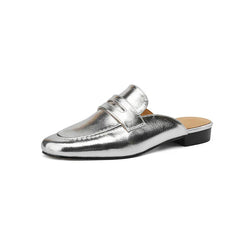Penny loafer-mule dam i läder med låg klack, Silver