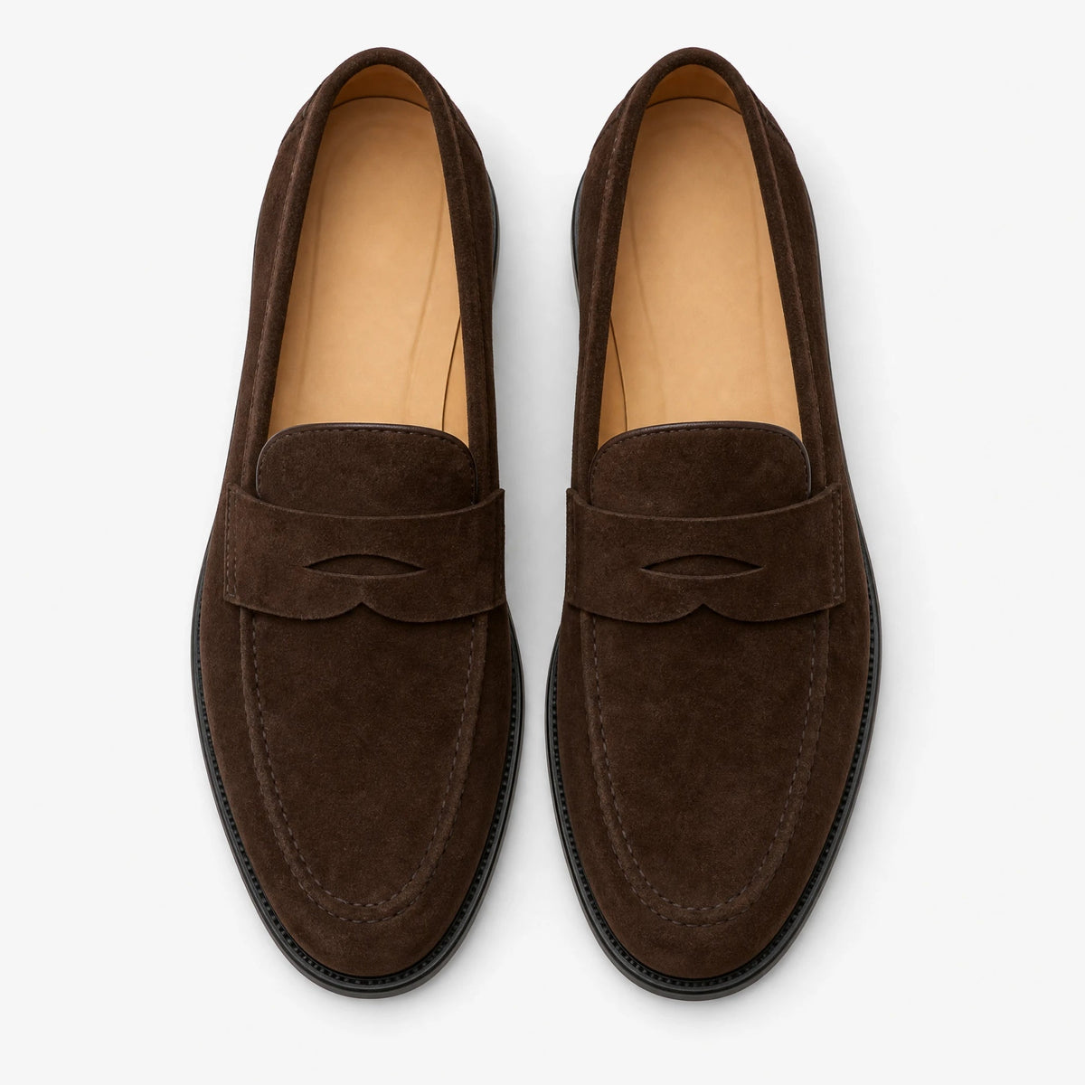 Penny loafers herr i kamelfärgad mocka