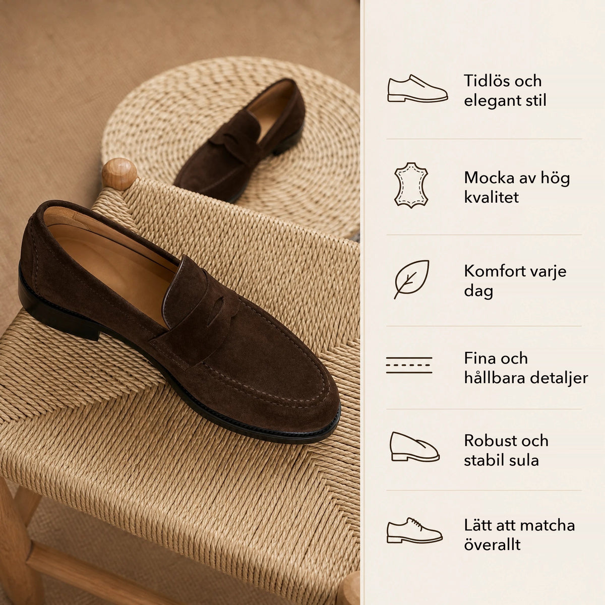 Penny loafers herr i svart mocka