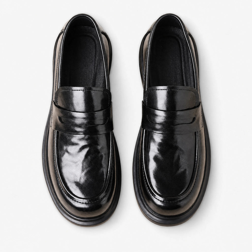 Penny loafers herr i kluvet läder med tjock sula