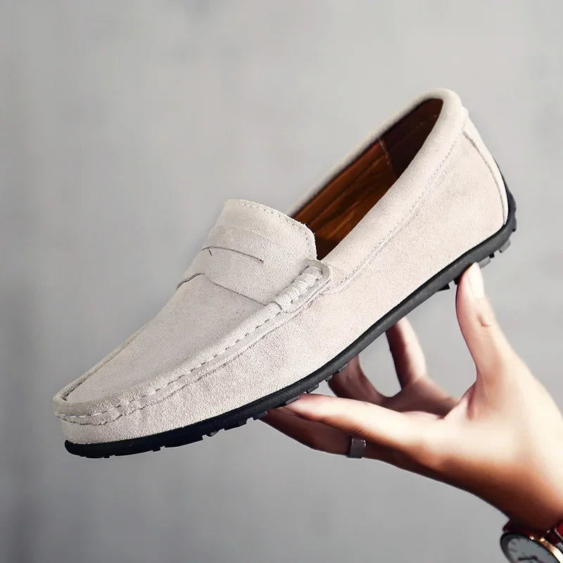 Penny loafers för herr i mocka med räfflad sula, midnattsblå, bild 10