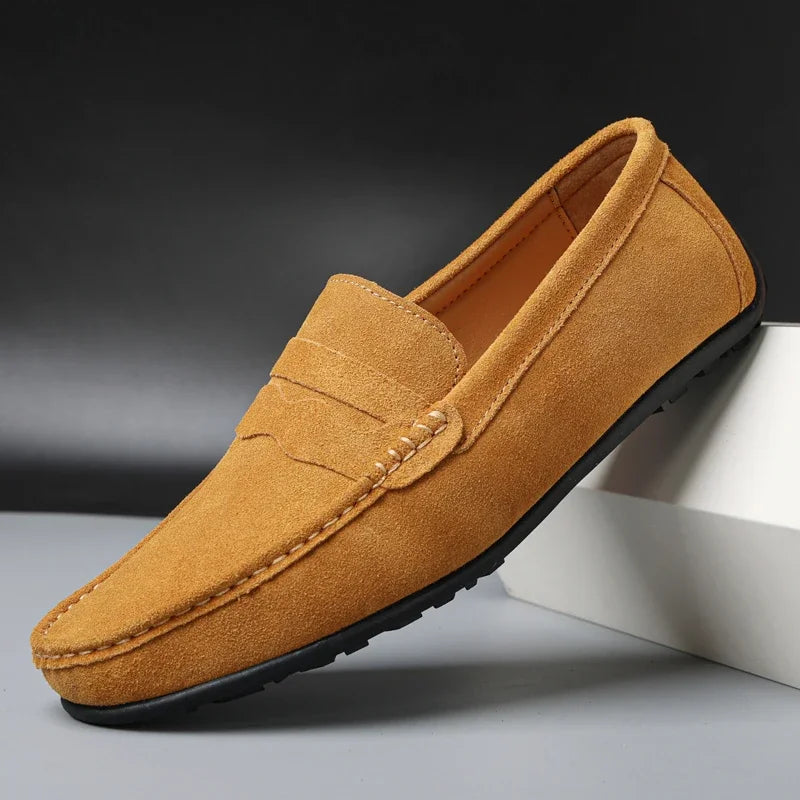 Penny loafers för herr i mocka med räfflad sula, brun, bild 2