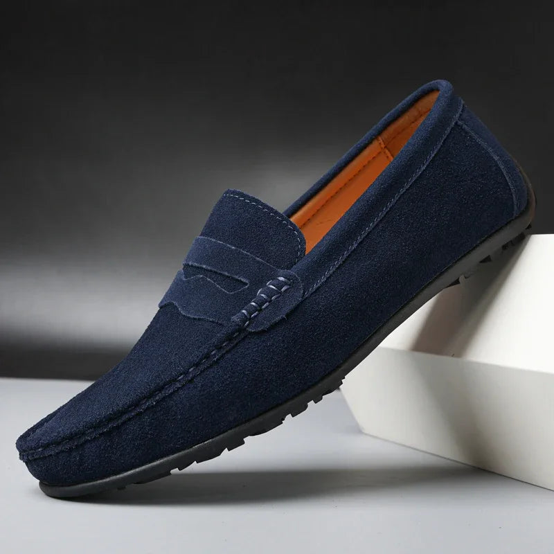 Penny loafers för herr i mocka med räfflad sula, midnattsblå, bild 5