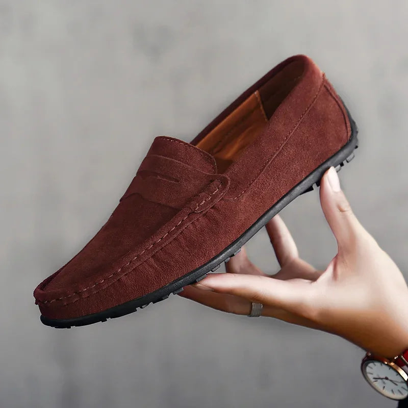 Penny loafers för herr i mocka med räfflad sula, kamel, bild 8