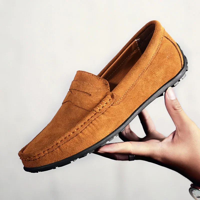 Penny loafers för herr i mocka med räfflad sula, ljusgrå, bild 9