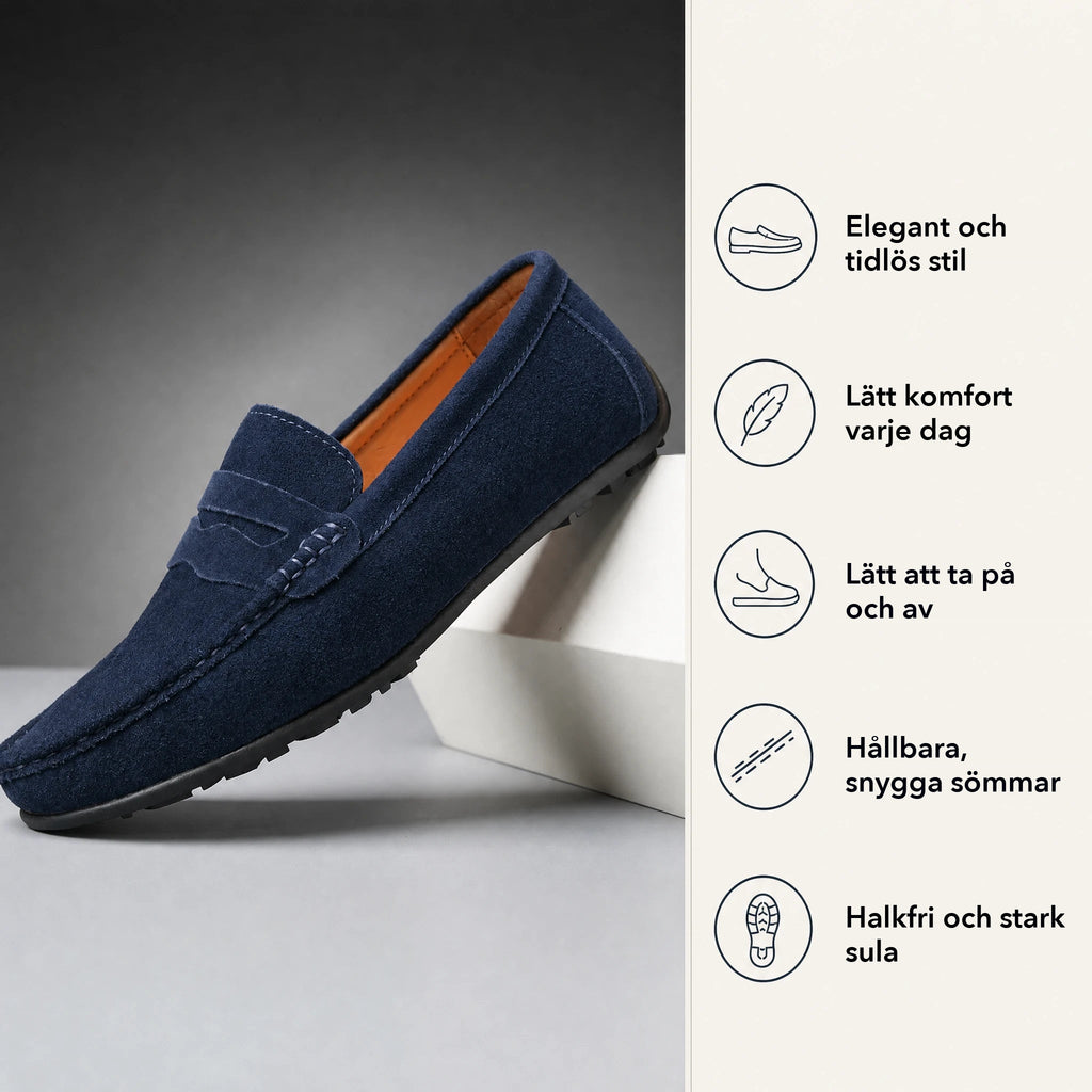 Penny loafers för herr i mocka med räfflad sula, ljusgrå, bild 4