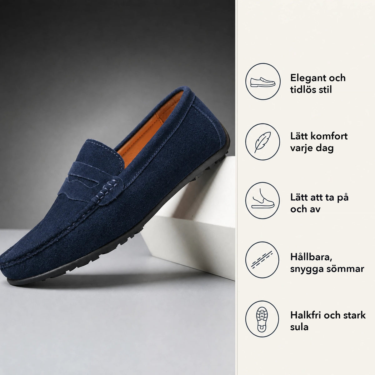 Penny loafers för herr i mocka med räfflad sula, ljusgrå, bild 4 Bild