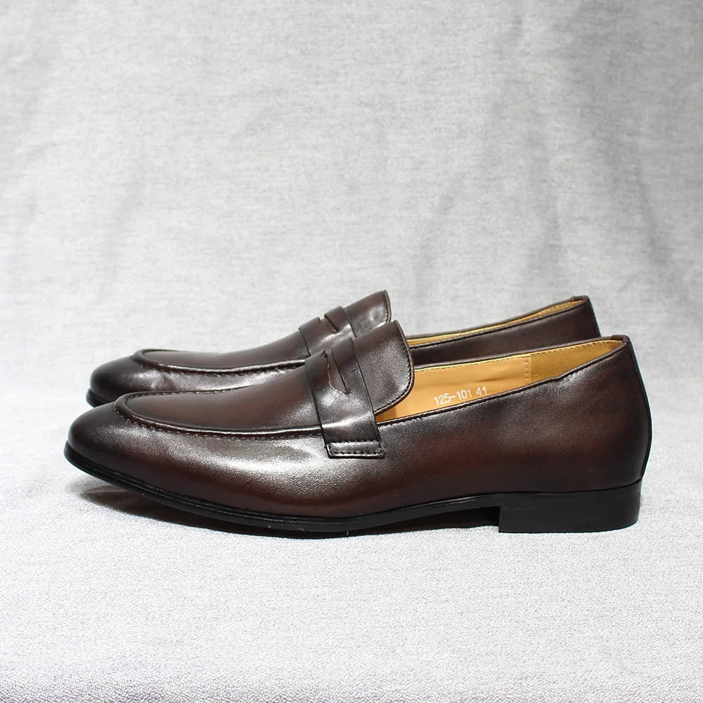 Penny loafers för herr i patinerat läder, svart, bild 1