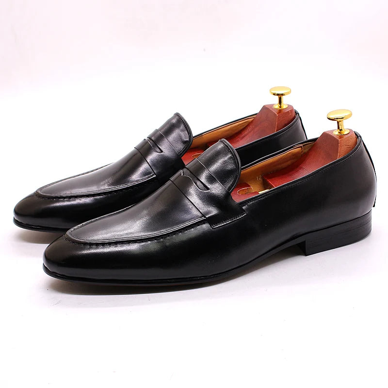 Penny loafers för herr i patinerat läder, brun, bild 2
