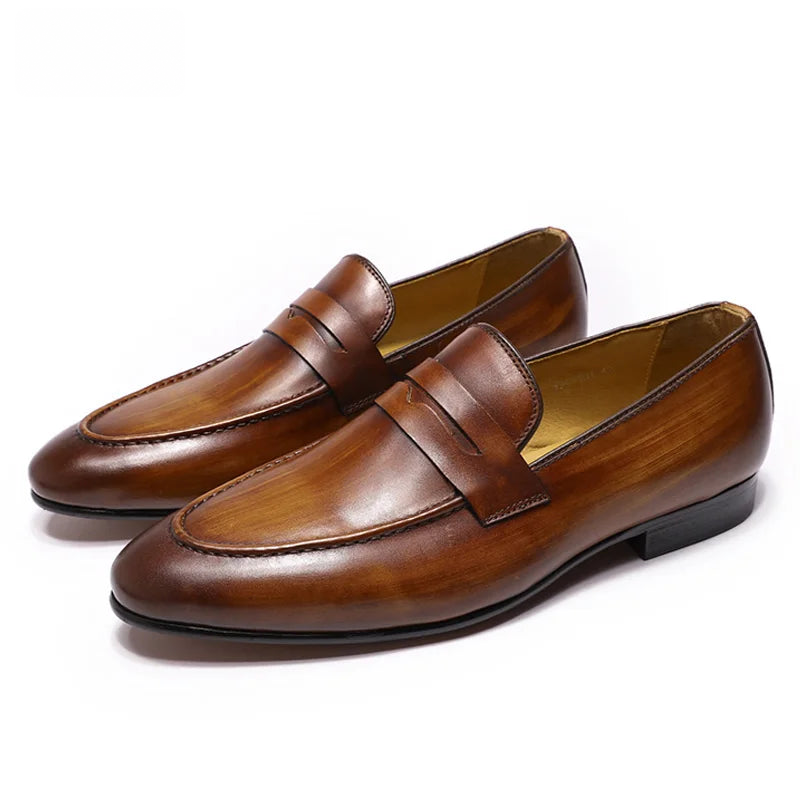 Penny loafers för herr i patinerat läder, mörkbrun, bild 3
