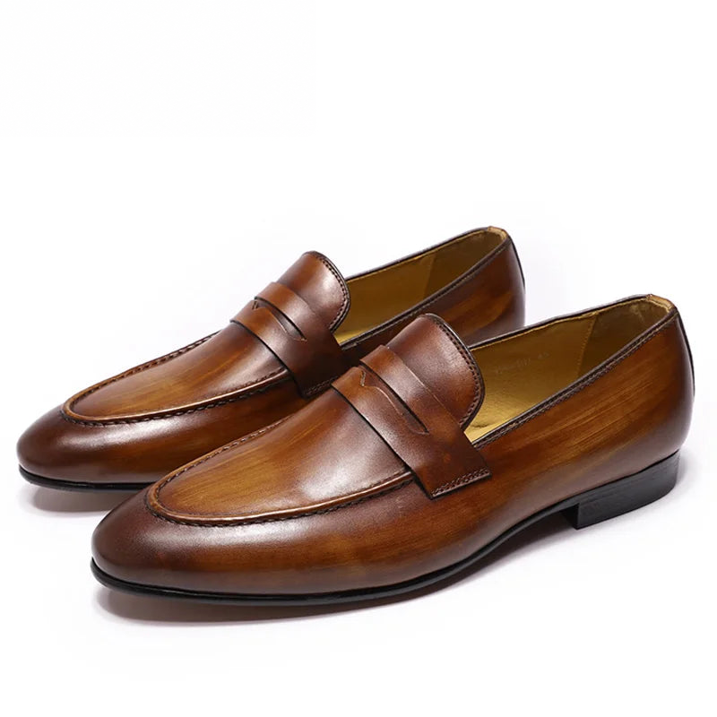 Penny loafers för herr i patinerat läder, svart, bild 4