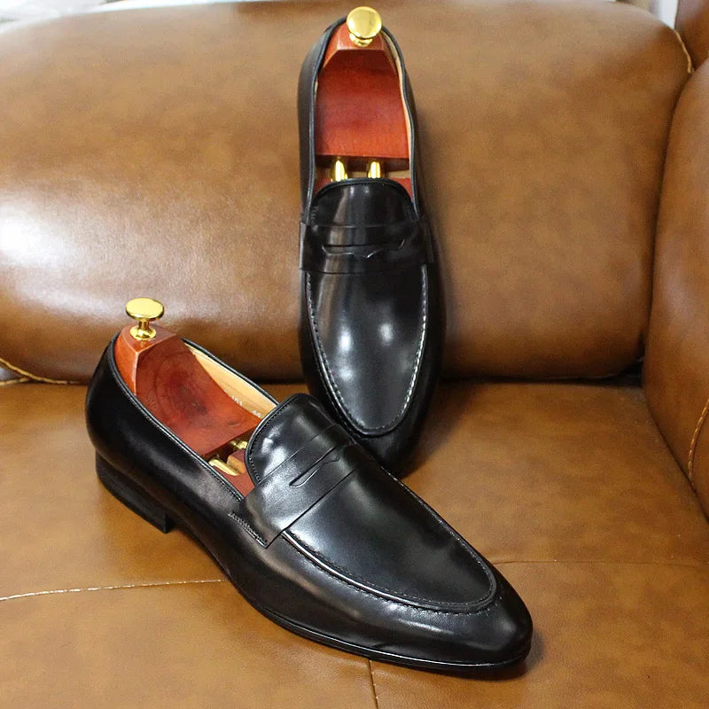 Penny loafers för herr i patinerat läder, brun, bild 5