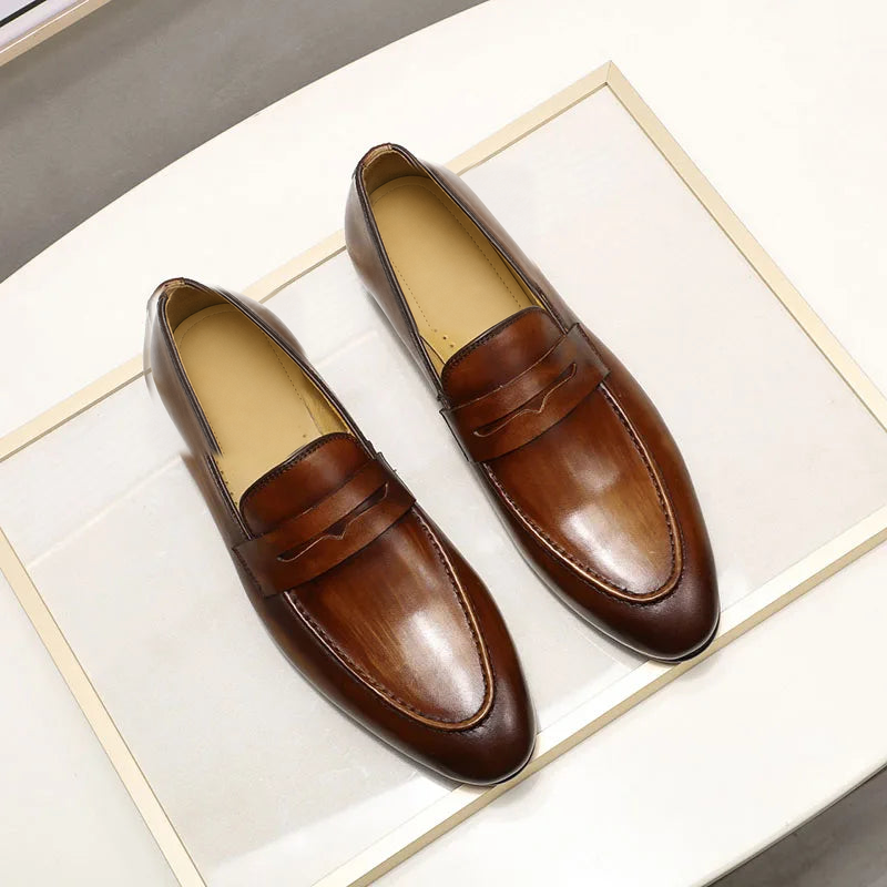 Penny loafers för herr i patinerat läder, mörkbrun, bild 6