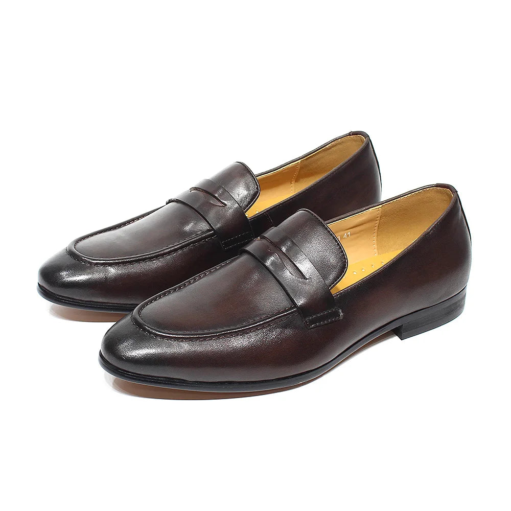 Penny loafers för herr i patinerat läder, mörkbrun, bild 9