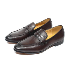 Penny loafers för herr i patinerat läder, Mörkbrun