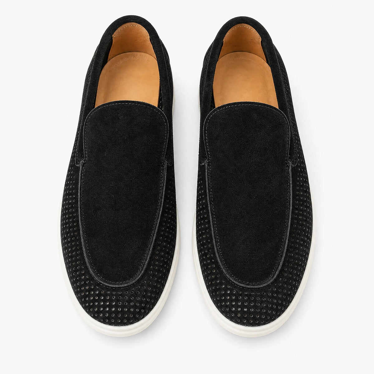 Perforerade loafers för herr, svarta, beige eller gröna, svart