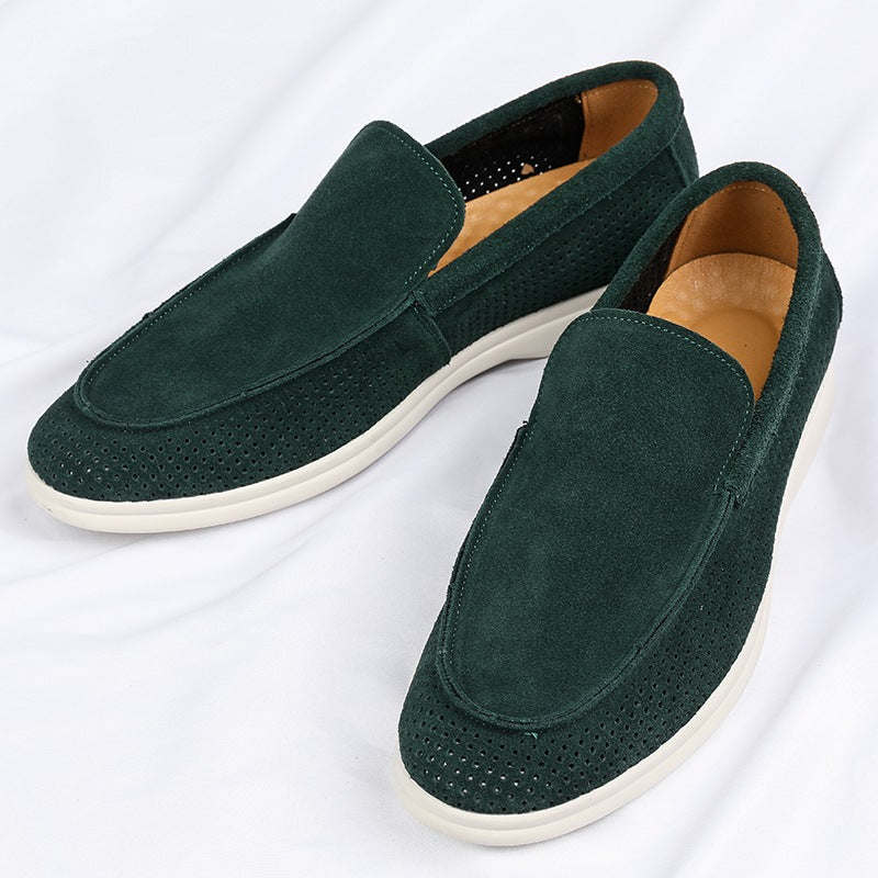 Perforerade loafers för herr, svarta, beige eller gröna, svart
