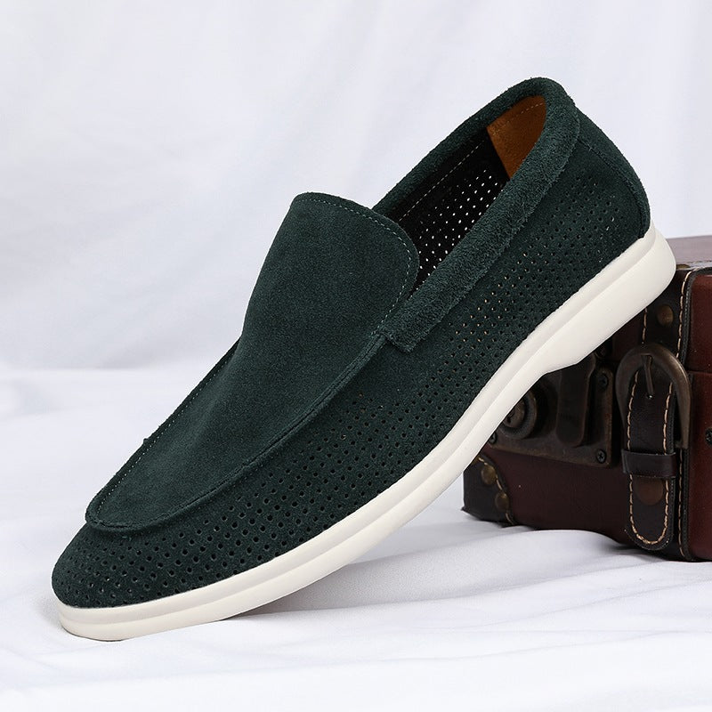 Perforerade loafers för herr, svarta, beige eller gröna, mörkgrön