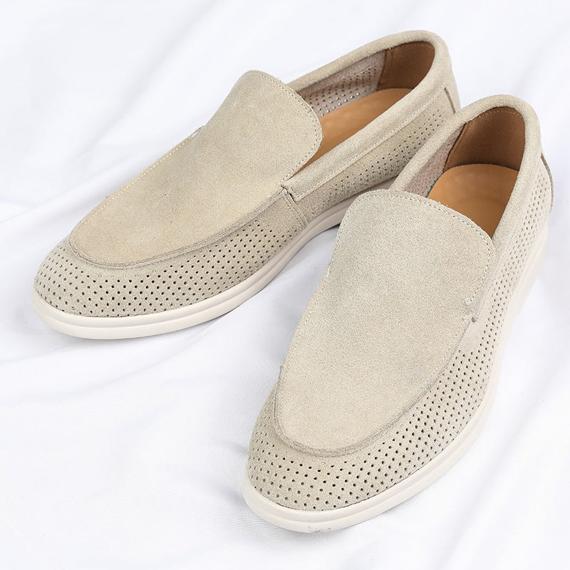 Perforerade loafers för herr, svarta, beige eller gröna, beige