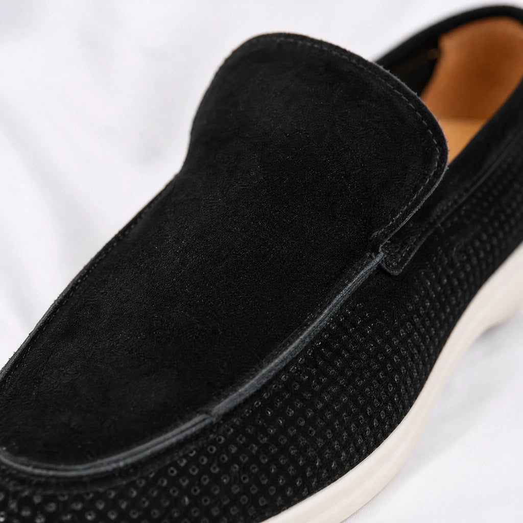 Perforerade loafers för herr, svarta, beige eller gröna, mörkgrön