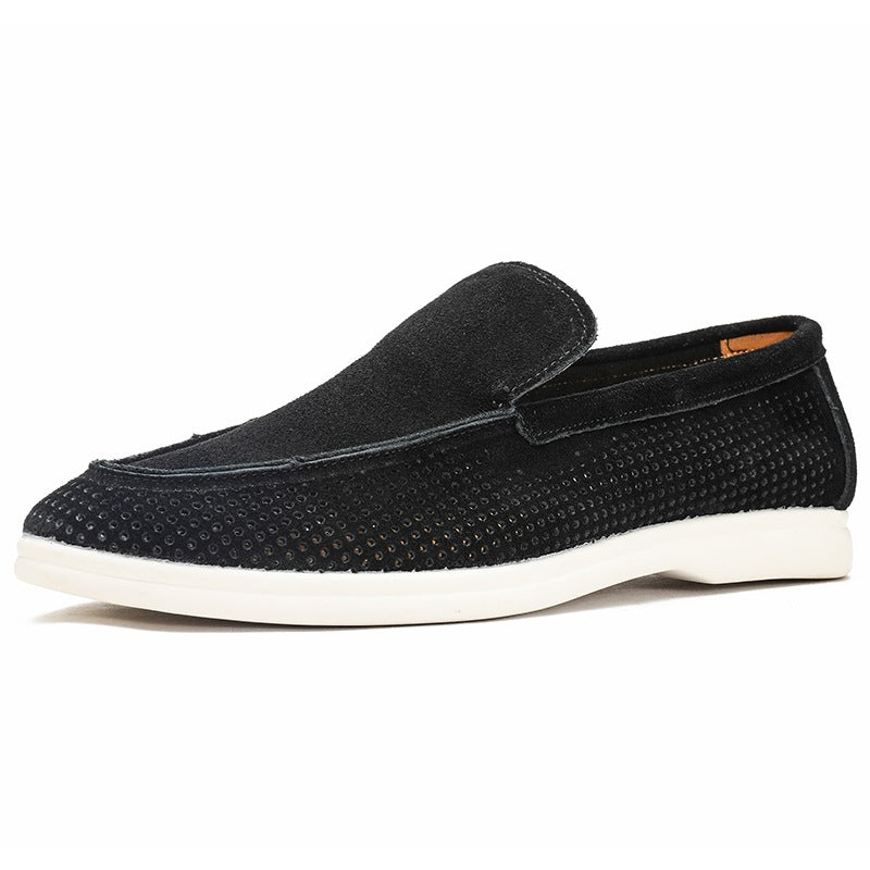 Perforerade loafers för herr, svarta, beige eller gröna, mörkgrön