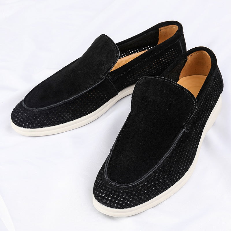 Perforerade loafers för herr, svarta, beige eller gröna, mörkgrön