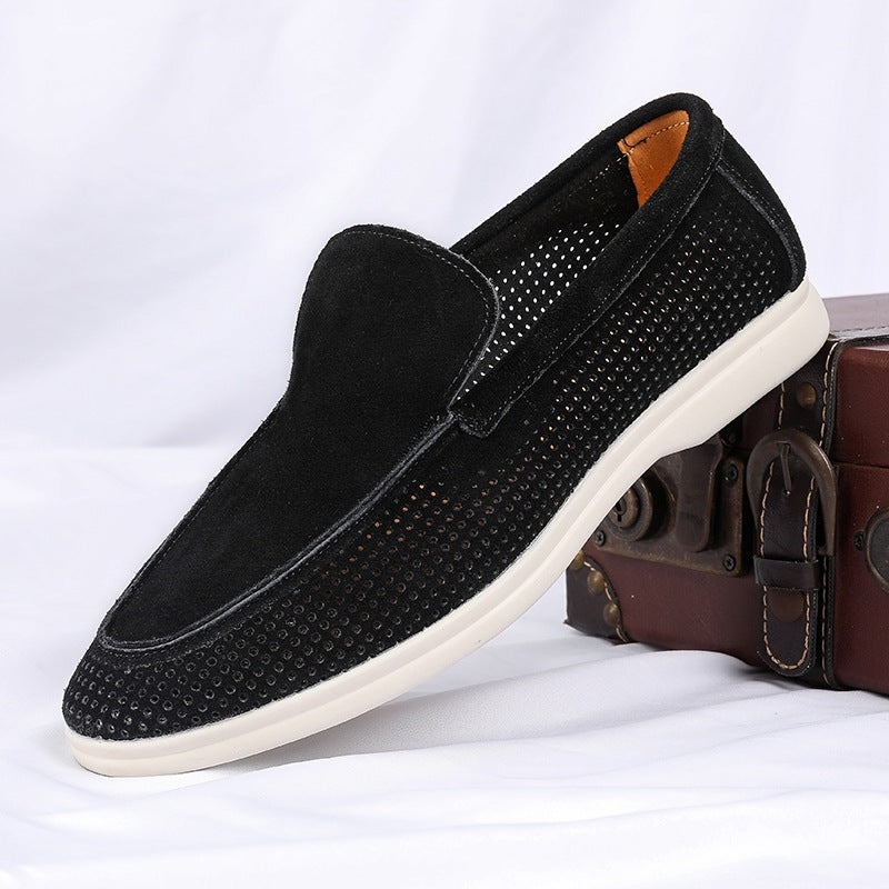 Perforerade loafers för herr, svarta, beige eller gröna, beige