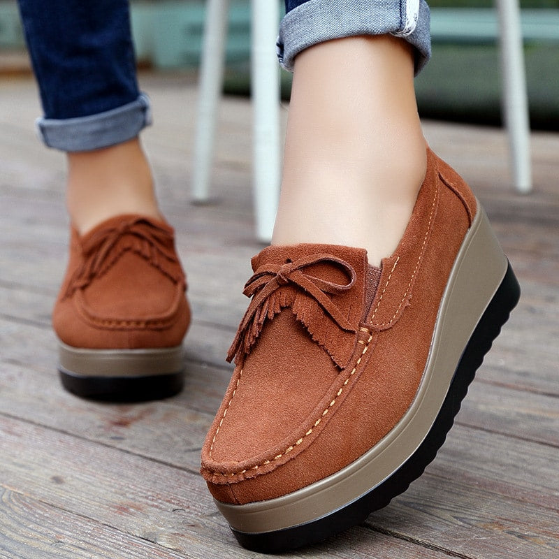 Kilklacksloafers med fransar i mockaimitation för kvinnor, bild 6 av 8