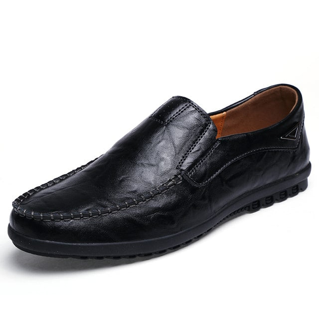 Bekväma och andningsbara svarta loafers i läder för herr