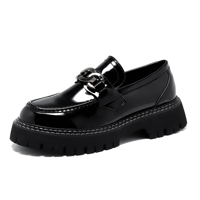 Slip-on-plattformsloafers i lackskinn för män