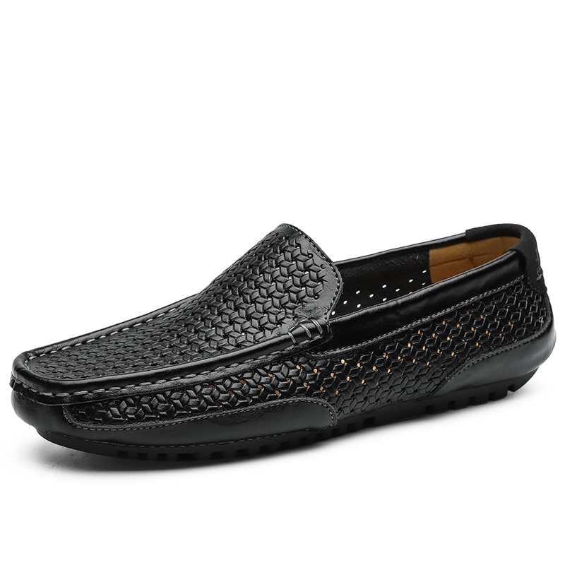 Svarta sommarloafers i syntetläder för män