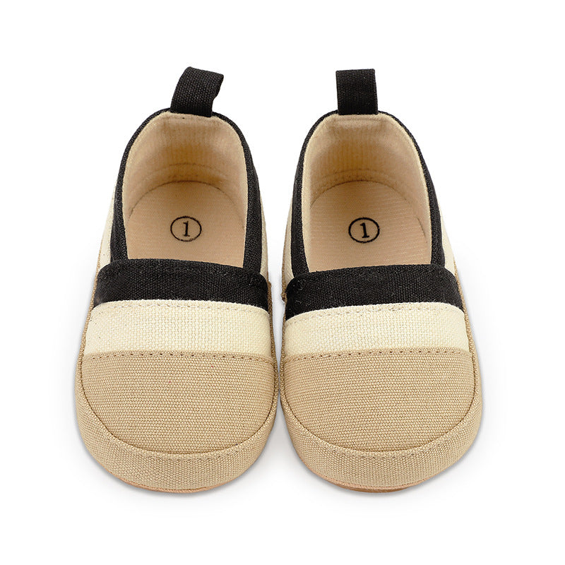 Blå sommarloafers i canvas med färgband för babypojkar