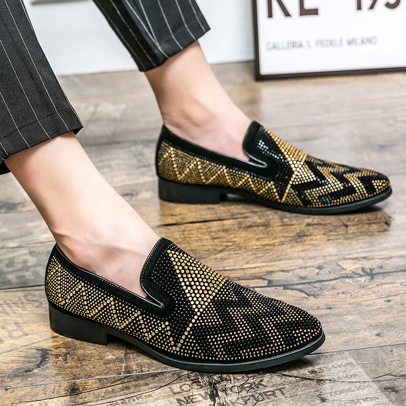 Svarta loafers med guldstrass för herrar, bild 5 av 9