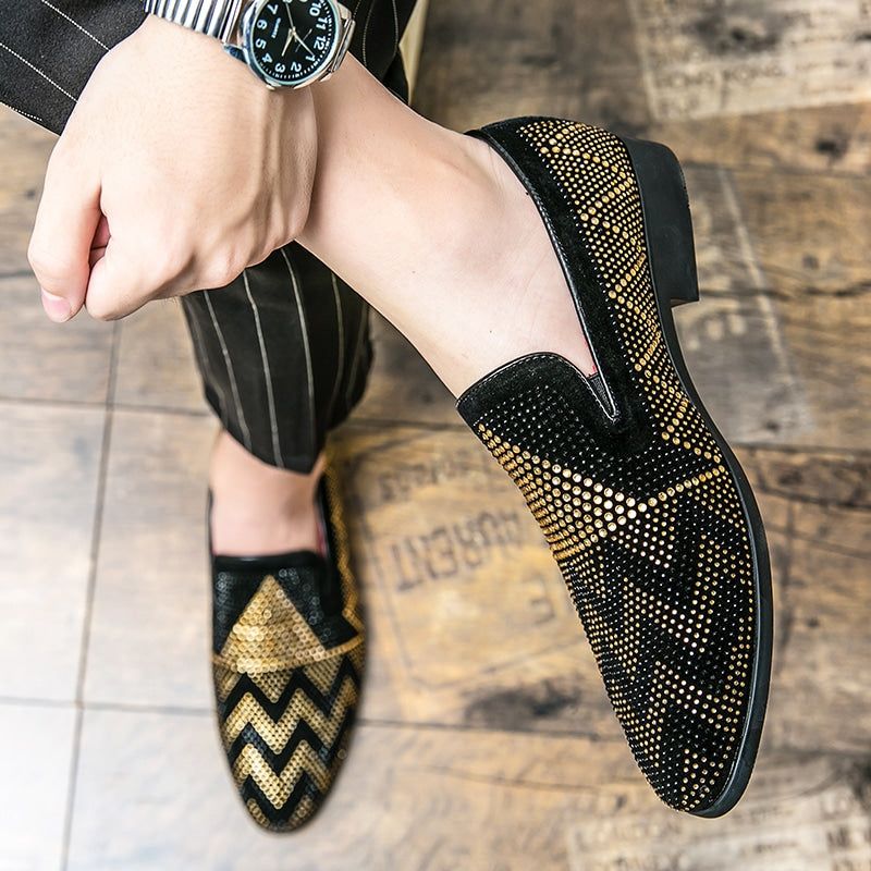 Svarta loafers med guldstrass för herrar, bild 4 av 9