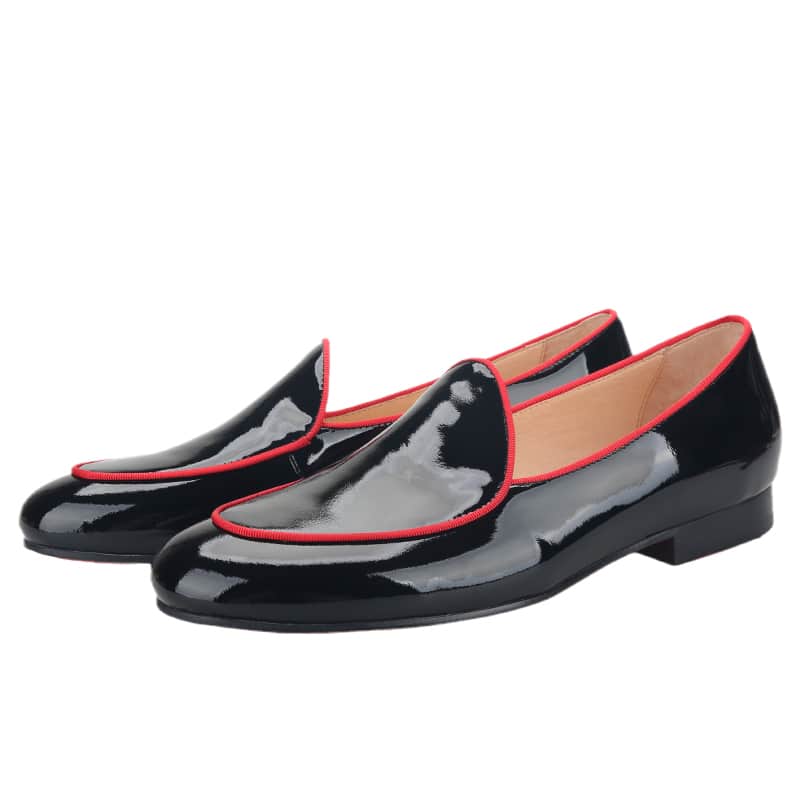 Svarta lackade loafers med röda kanter för herrar, bild 2 av 5