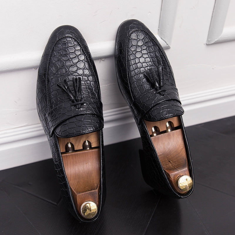 Loafers i äkta läder med tofsar och krokodileffekt för herrar, bild 5 av 7
