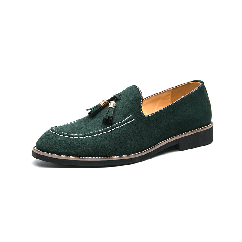 Gröna loafers med tofs i mocka med flera färger för herrar