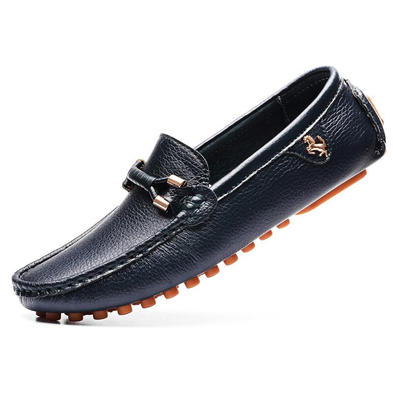 Trendiga mjuka marinblå loafers i syntetiskt läder för herr