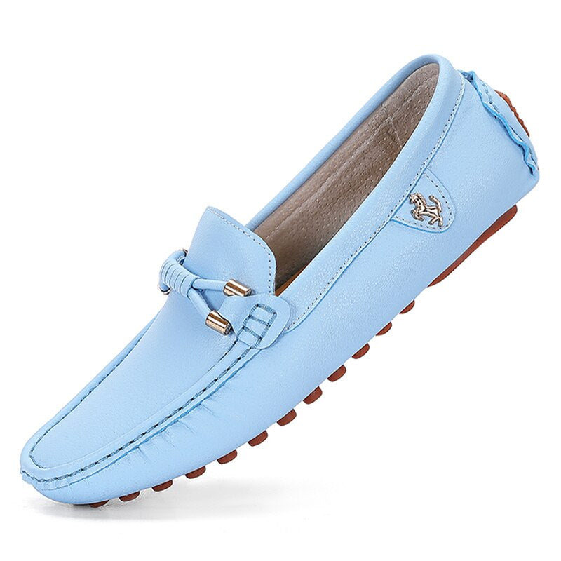 Trendiga mjuka blå loafers i syntetiskt läder för herr