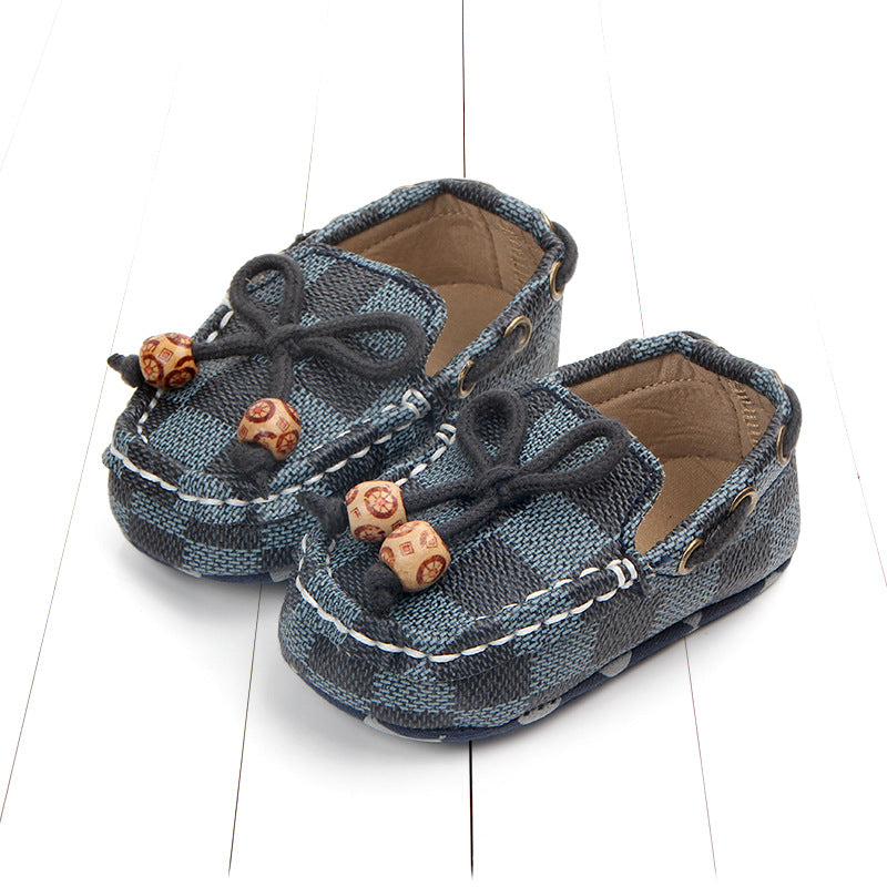 Trendiga rutiga loafers med dekorativa pärlor för baby, bild 2 av 8
