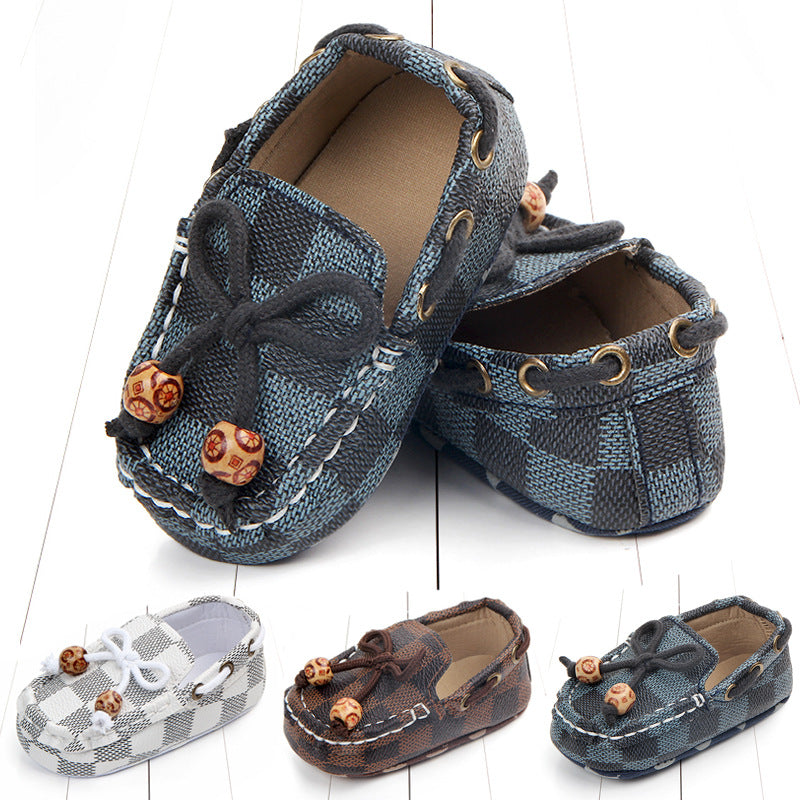 Trendiga rutiga loafers med dekorativa pärlor för baby, bild 3 av 8