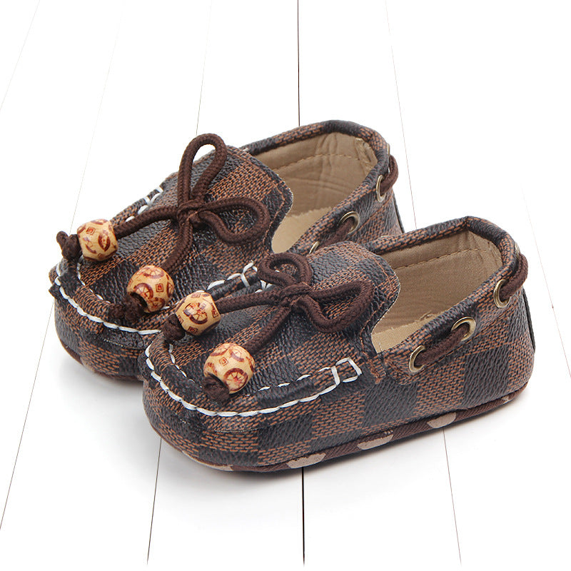Trendiga rutiga loafers med dekorativa pärlor för baby, bild 6 av 8