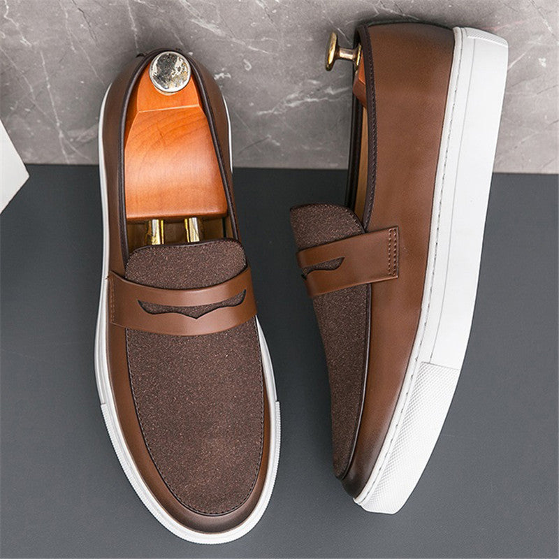 Tvåfärgade bruna loafers för herr med texturerad detalj, brun