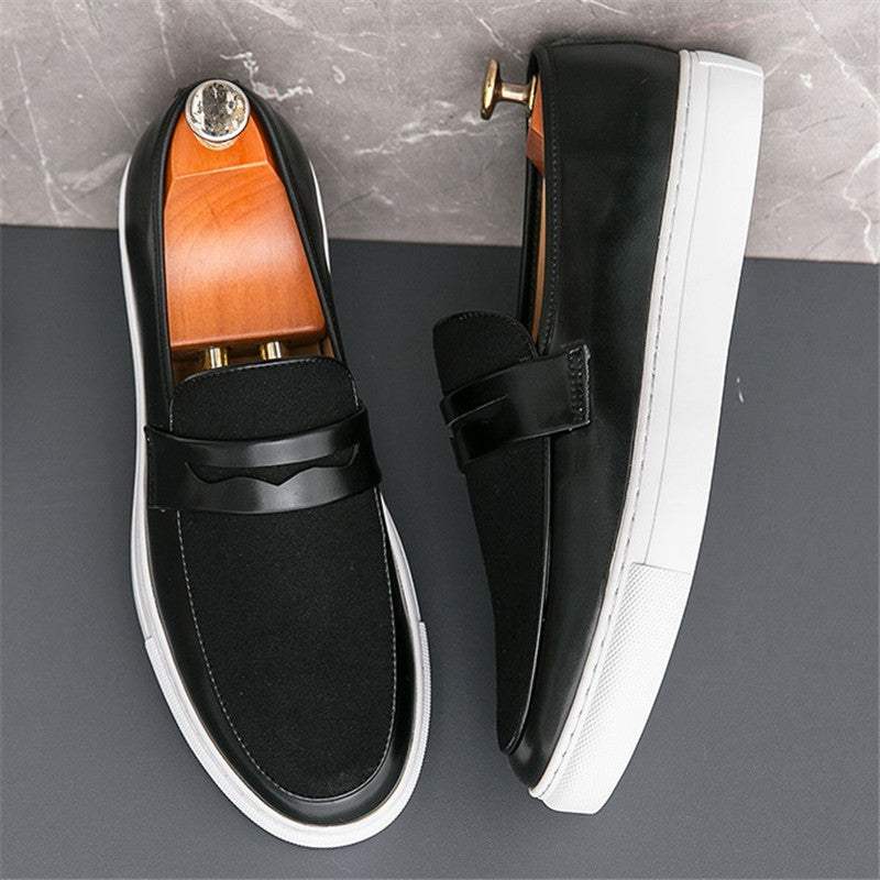 Tvåfärgade bruna loafers för herr med texturerad detalj, svart