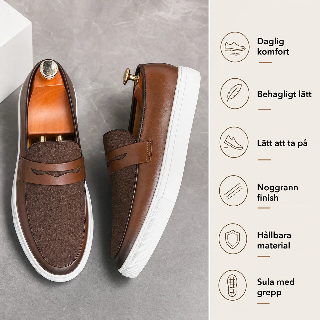 Tvåfärgade bruna loafers för herr med texturerad detalj, brun