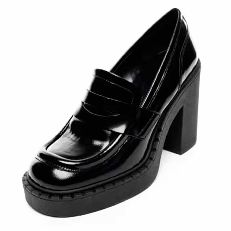 svart loafer med klack för kvinnor
