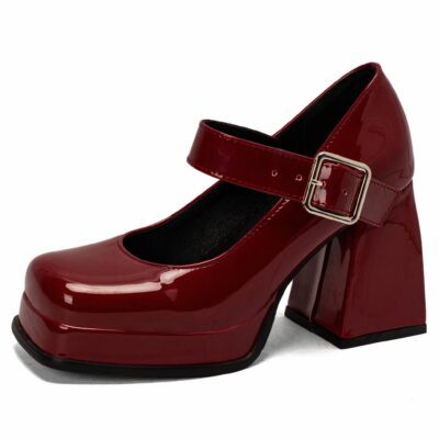 Mary Jane loafer i lack med klackblock